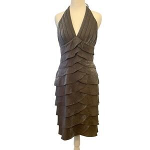 Vintage Cache Halter Cocktail Dress 6 Y2K Brown Shimmer Sheer Mesh Hoco Fairy